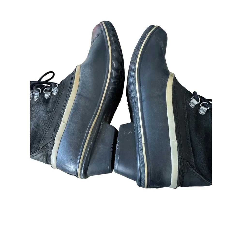 Sorel Slimpack Riding Black Suede Waterproof Duck Boots Heel Buckle Strap 8